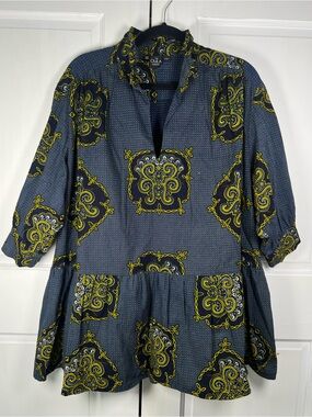 The OULA Company Vibrant Peplum Top/Dress Puff Sleeves Stretch O/S